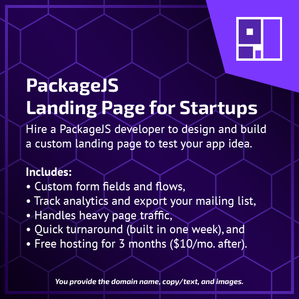 PackageJS Landing Page for Startups